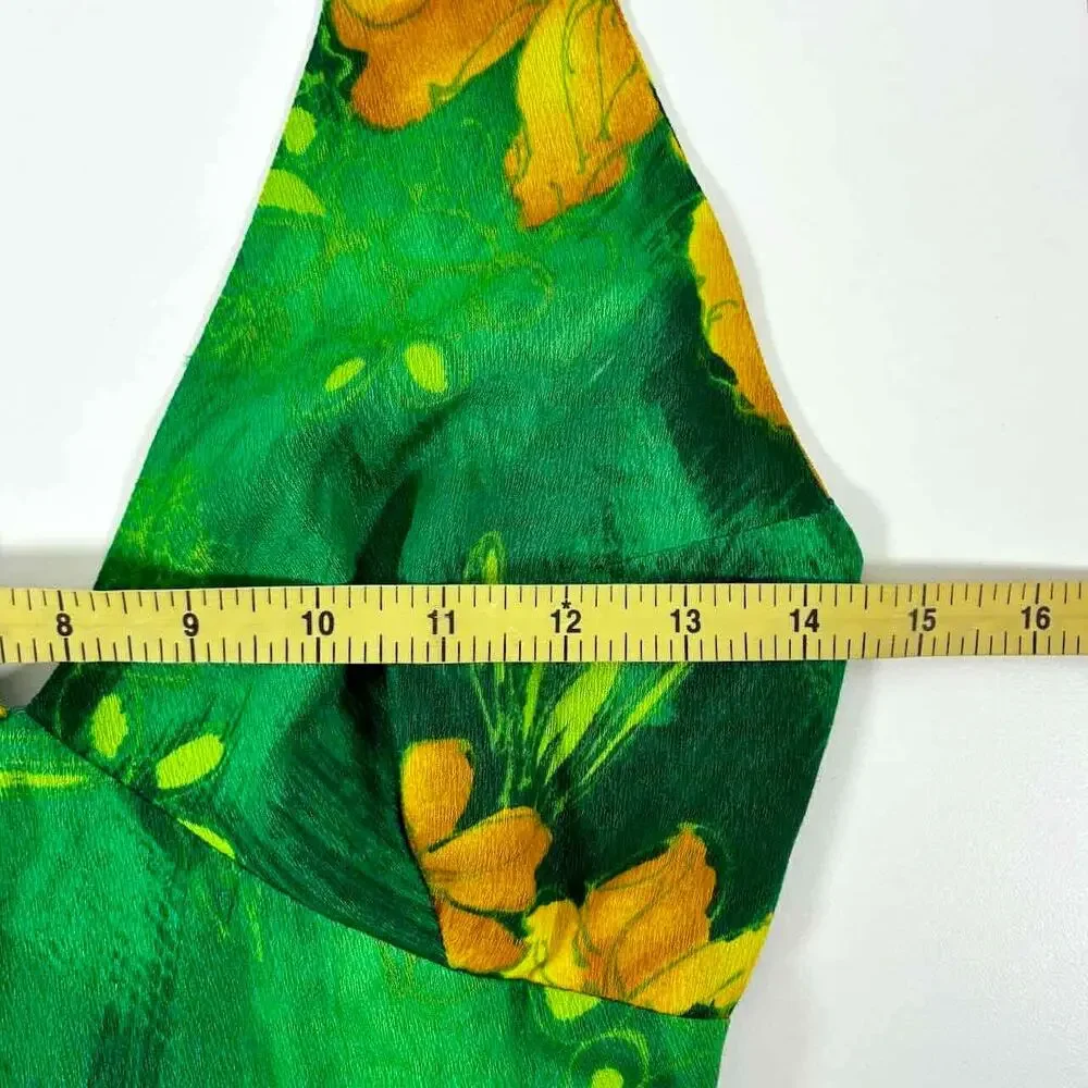 Vintage 70s Green & Yellow Hawaiian Print Halter Maxi Dress - Size S - Picture 5 of 9